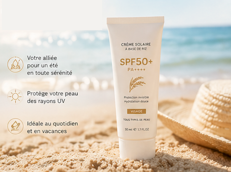 Crème Solaire SPF50+ RiceGlow – Protection Invisible & Hydratation Intense